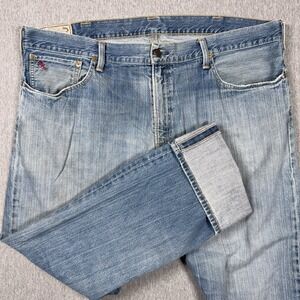 Polo Ralph Lauren Hampton Straight Red Line Selvedge Blue Denim Jeans Mens 40x32